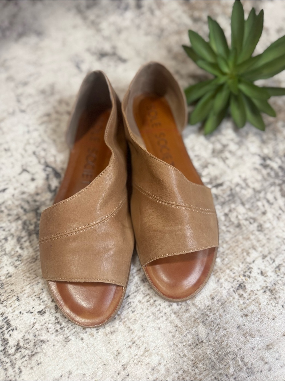 Sole Society Taupe Crossover Leather Slide Sandals - Picture 3 of 7